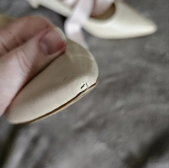 Nine West Arlene Pump  Heels Ribbon Leather Ivory Nude Size 8.5 - Picture 5 of 7